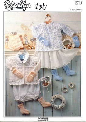 Matinee Coat Angel Top Bonnet Bootee 43-48cm 17-19in Peter Pan 763 Pattern PRINT - Image 1 of 3