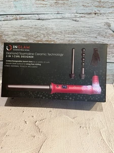Inglam 3-In-1 Curling  Iron Designer Kit Flower Powder  3 Pc Kit NEW  - Picture 1 of 6