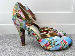 Rocket Dog Olivia Sandals Shoes UK 5 Blue Floral Closed Toe 3½" Heel, Bridesmaid - Picture 1 of 8
