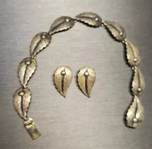 Braccialetto Piuma Sterling Firmato Vintage John L Danimarca & Orecchini Clip On - Foto 1 di 5