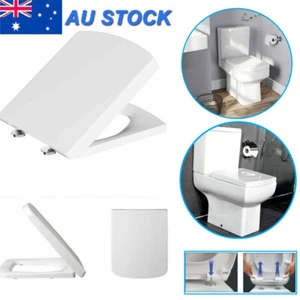 Soft Close Square Shape Toilet Seat Top Fix Short Projection White Wrapover AU - Picture 1 of 12
