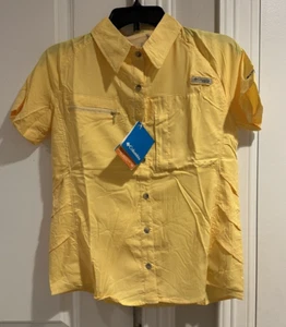 Columbia PFG Button Up Shirt Youth Boys Size M Vented Omni Shade, Yellow NEW NWT - Picture 1 of 13