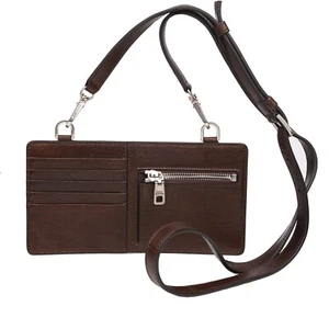 DOLCE & GABBANA Strap Shoulder Bag Credit Card Etui Leather Wallet Brown - Picture 1 of 4