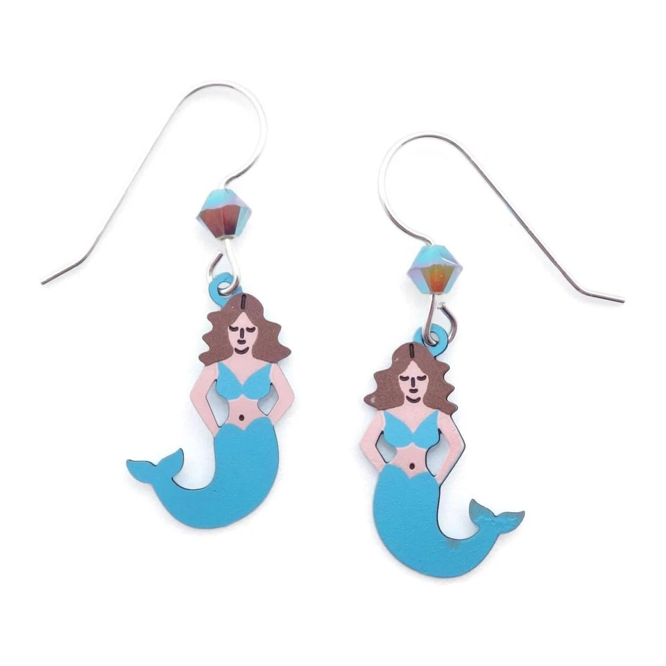 Pendientes de gancho de plata Sienna cabello castaño cielo sirena con cola azul 2096 NUEVO Foto 1 de 1