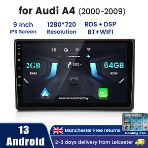 For Audi A4 B5 B6 2000-2009 64GB Android 13 CarPlay Stereo Radio GPS Sat Nav BT - Picture 1 of 18