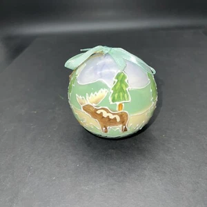Hand Painted Glass Christmas Ornament Utah Trees, Moose, Cabin Snow - Picture 1 of 7