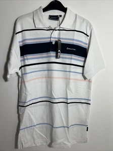Mens Rockport White Striped Polo Shirt - Size S - BNWT - Picture 1 of 4