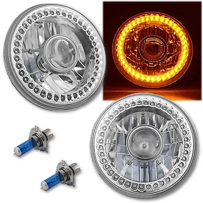 Par de lâmpadas halógenas âmbar LED halo projetor farol 7" para Jeep Wrangler - Imagem 1 de 4