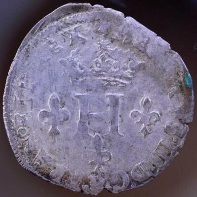 FRANCE HENRI III DOUBLE SOL PARISIS 1585 BILLON KING COIN GENUINE COLONIAL MONEY - Image 1 of 2