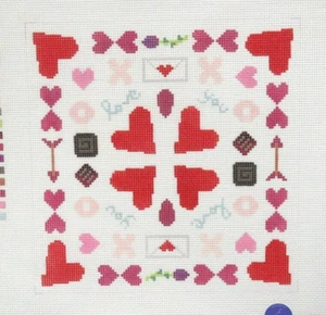 Atlantic Blue Feb Valentine's Day Kaleidoscope Handpainted Needlepoint Canvas - Picture 1 of 1
