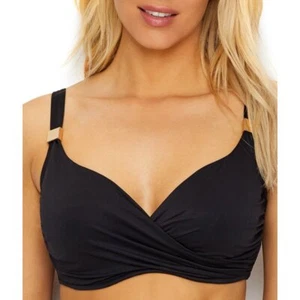 MIRACLESUIT Black DD-Cup Solid Surplice Bikini Swim Top, US 38DD, UK 38DD, NWOT - Picture 1 of 9