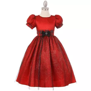ROJO Talla 10 Flor Niña Brillo Vestido Tafetán Cumpleaños Boda Formal Dama de honor - Imagen 1 de 3