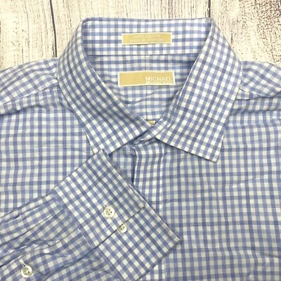 Michael Kors Men's Dress Shirt Blue/White Check Regular Fit Size 17/ 32-33 - Image 1 of 4