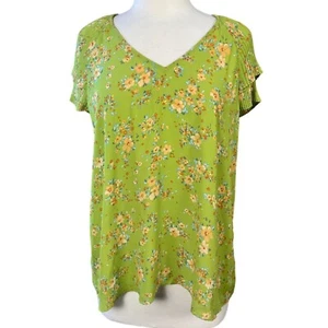 Blusa Pullover Dr2 Cuello en V Verde Floral Plisada Manga Volantes XL NUEVA con Etiquetas - Imagen 1 de 10
