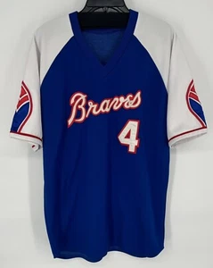 VTG Atlanta Braves Men’s Jersey #4 Red White Blue Sz Large Sports MLB w/ Flaws - Picture 1 of 12
