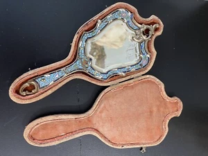 Face à main miroir 19ème émaux cloisonnés fleurs 19thC enamel hand mirror - Picture 1 of 5