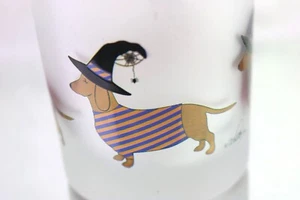 Culver Frosted Satin Glass Halloween Old Fashioned Dog Dachshund Hat Barware - Bild 1 von 5