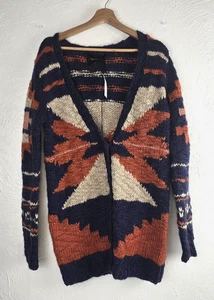 Maison Scotch Grobstrick Woll Cardigan Boho Aztekenmuster Navy Rost Creme Gr. 2 - Bild 1 von 20