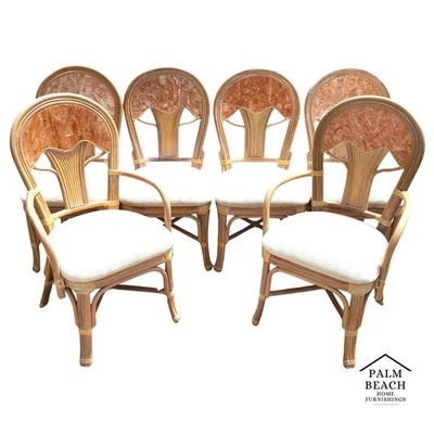 Juego de 6 sillas de comedor teseladas de bambú estilo Maitland Smith Foto 1 de 4