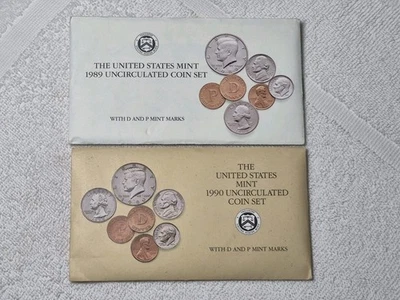 1989 PD and 1990 PD Uncirculated Mint Sets Lot of 2 - Image 1 of 3