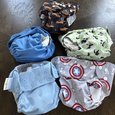 Bum Genius Moonbeam Blue Pocket Snap Cloth Diaper & 4 More Lot With Liners EUC - Image 1 of 4