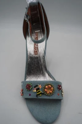 Rampage Garden Floral Bordado Detalle Cuentas Denim Claro Punta Abierta Tacón Talla 9 Foto 1 de 4