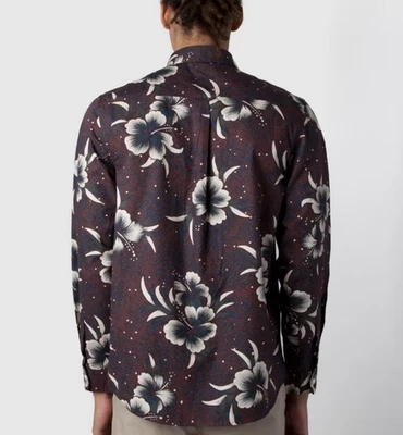 Винтажная рубашка Stussy с полным принтом цветок Y2K темно-бордовый длинным рукавом большой мужской 90-х - Изображение 1 из 4