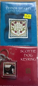 Tudor Hearts pin cushion & Scottie Dog Keyring cross stitch kit set - Picture 1 of 5