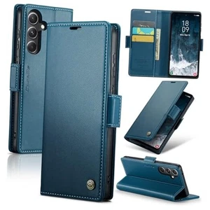 for Samsung Galaxy S24 FE Case, [RFID Blocking] Magnetic Closure PU Blue - Picture 1 of 7