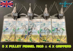 Sea Fishing 4 Super Breakaway Gripper Weights & 5 Pulley Pennell clip down Rigs - Picture 1 of 8