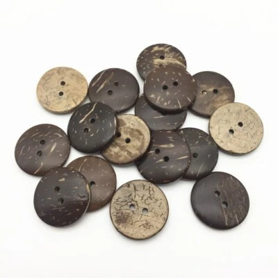 Pkg of 10 BROWN 2-hole Coconut Shell Buttons 1" (25mm) Scrapbook Craft (1079) - Image 1 of 2