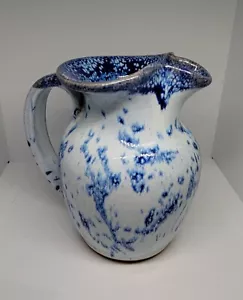 Laura Teague Pot Luck Pottery Vase/Pitcher 1999 Vtg Beautiful Blue White Glaze - Picture 1 of 15