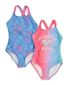 2 PK Saint Eve Girls One Piece Swimsuit Bathing Suit Set Mermaid 6 6X S Narwhal - Picture 1 of 3