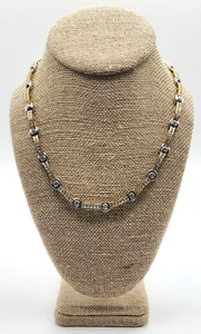 Vtg. Gold Plated Over Sterling Silver Cubic Zirconia Channel Necklace Signed - Picture 1 of 10