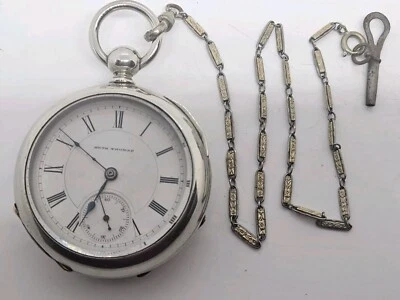 Antique Working 1890 SETH THOMAS Victorian Gents 'Key Wind' Pocket Watch w/Chain - Image 1 of 4