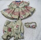 FLOWERS ON BEIGE DRESS,  PANTIES, AND HEADBAND --FITS 16" CP   DOLLS--LAST ONE