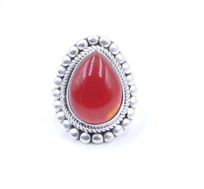 7.80 GM 925 Argento Sterling Naturale Rosso Onice Cab Gemma Fine Anello Size 7 " - Immagine 1 di 4