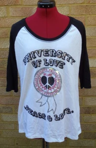 SELECT Black & White ‘University of Love’ Sequin Embroidered T-Shirt Size 16 NEW - Picture 1 of 8