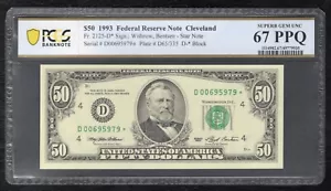 FR. 2125-D* 1993 $50 *STAR* FRN CLEVELAND, OH PCGS BANKNOTE GEM UNC-67PPQ (X) - Picture 1 of 2