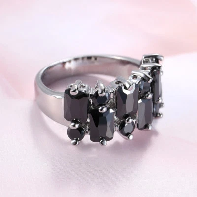 Gorgeous European Hot Sale Multi Gems Black Onyx Gems Silver Woman Ring Sz 6-10 - Image 1 of 4