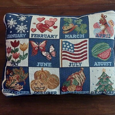 Vintage Style Tapestry Pillow 10x14 Months Seasons Holiday Home Decor Clean - Image 1 of 4