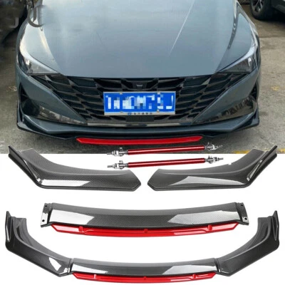 For Hyundai Elantra Carbon Fiber Front Bumper Red Lip Splitter Spoiler Body Kit - Image 1 of 4