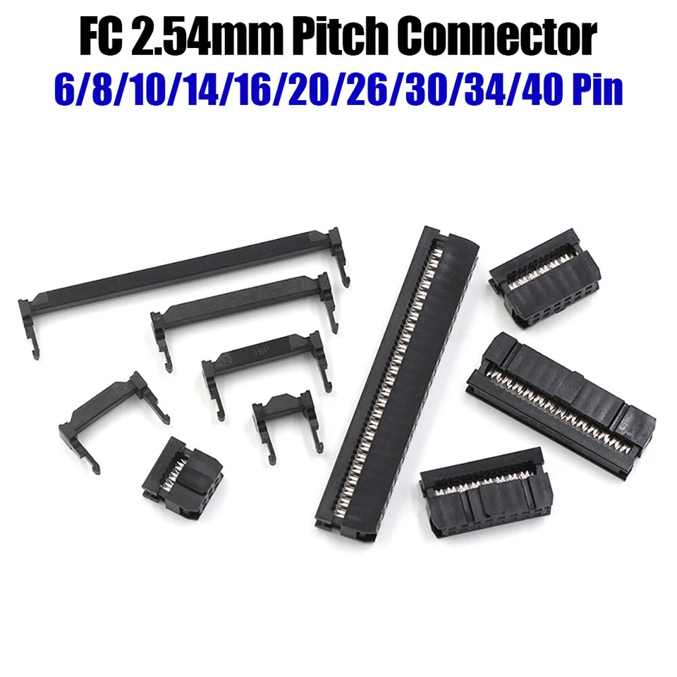 2.54MM Pitch Female Header IDC Socket Connector FC-6/8/10/14/16/20/26/30/34/40P - Image 1 of 4