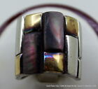 Vintage MD9 Wide Band Sterling Silver/10K Yellow Gold Tiger Eye Ring Size 6
