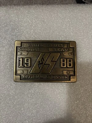 Equipo de tiro de Estados Unidos 1988 XXIV Olimpiada Seúl Corea patrocinador hebilla de cinturón de latón de colección Foto 1 de 4