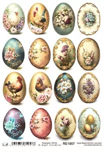 Papel de arroz A4 seda de paja decoupage Pascua huevos de Pascua de oro gallo vintage RE1957 - Imagen 1 de 1