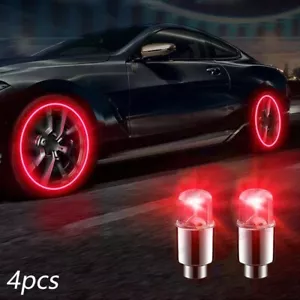 4Pcs Red Wheel Tire Tyre Air Valve Stem LED Light Caps Covers Car Accessories - Picture 1 of 1
