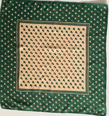 Un Verde E Beige GEOMETRIC Design 26 Pollice Quadrato Vintage Sciarpa Da Jacqmar S2 • 11.56€