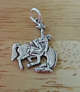 Sterling Silver 20x15mm Saddle Bronc Rider Horse Rodeo Charm - Picture 1 of 5