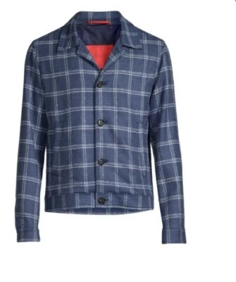 New $2750 Isaia Portofino Plaid Wool Blend Shirt Jacket Blue 42 US/52 Eu Italy - Image 1 of 4